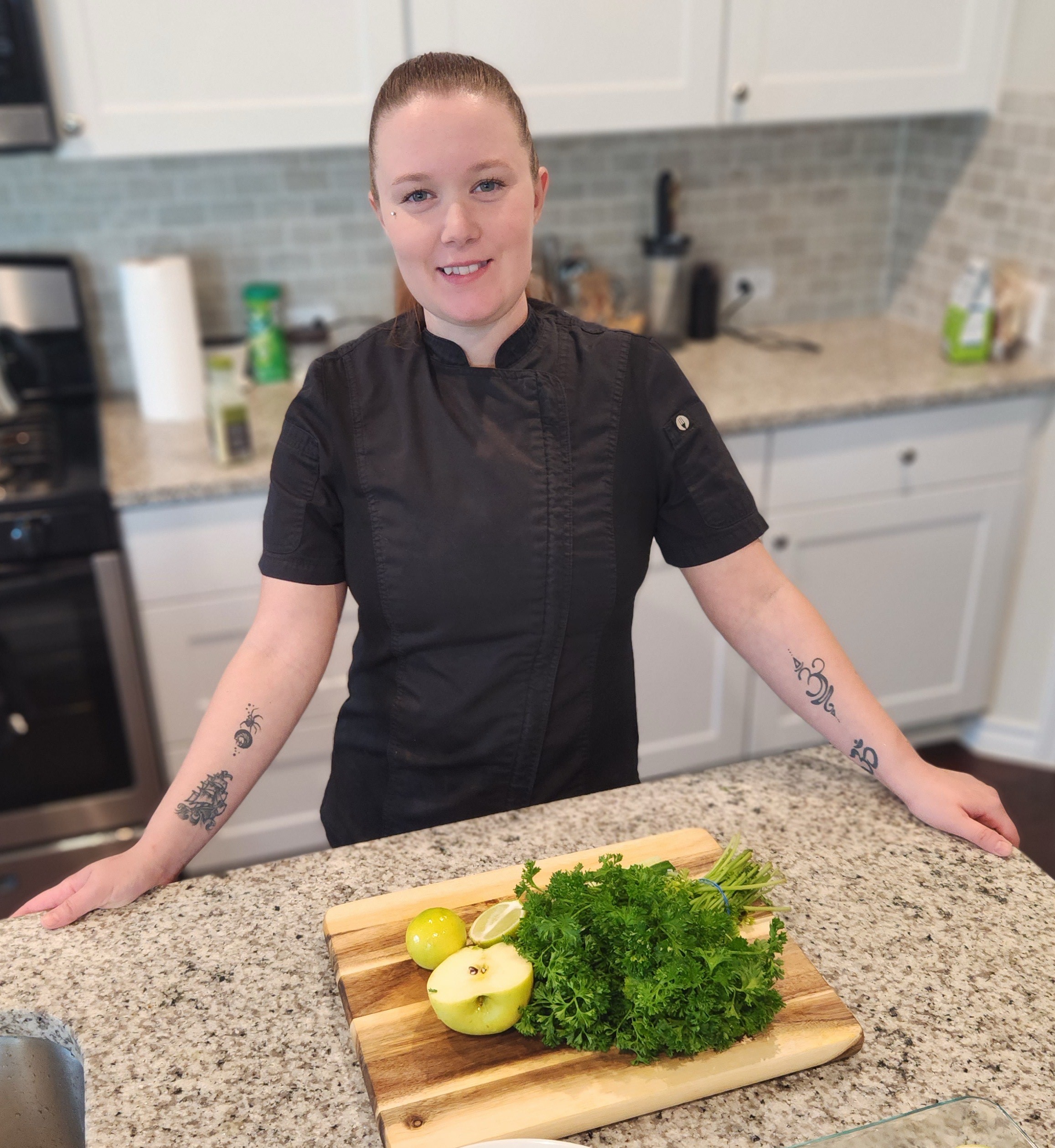 Chef Skylar Coffman preparing a weekly home cooking session