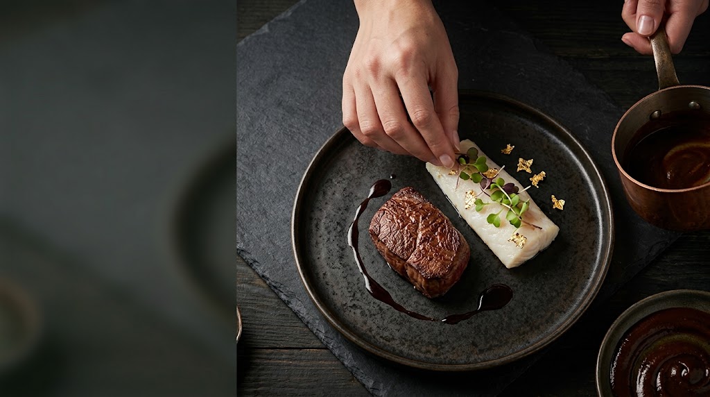 Multi-course private dinner plating by Texas Sky Catering — custom event catering in Austin and Pflugerville, TX