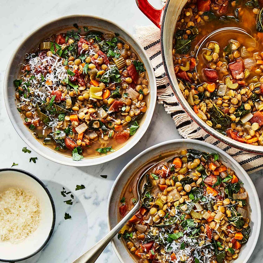 Hearty lentil soup with fresh herbs